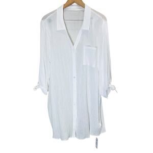 NWT Cupshe Oversized White Buttoned up Swim Coverup sz L